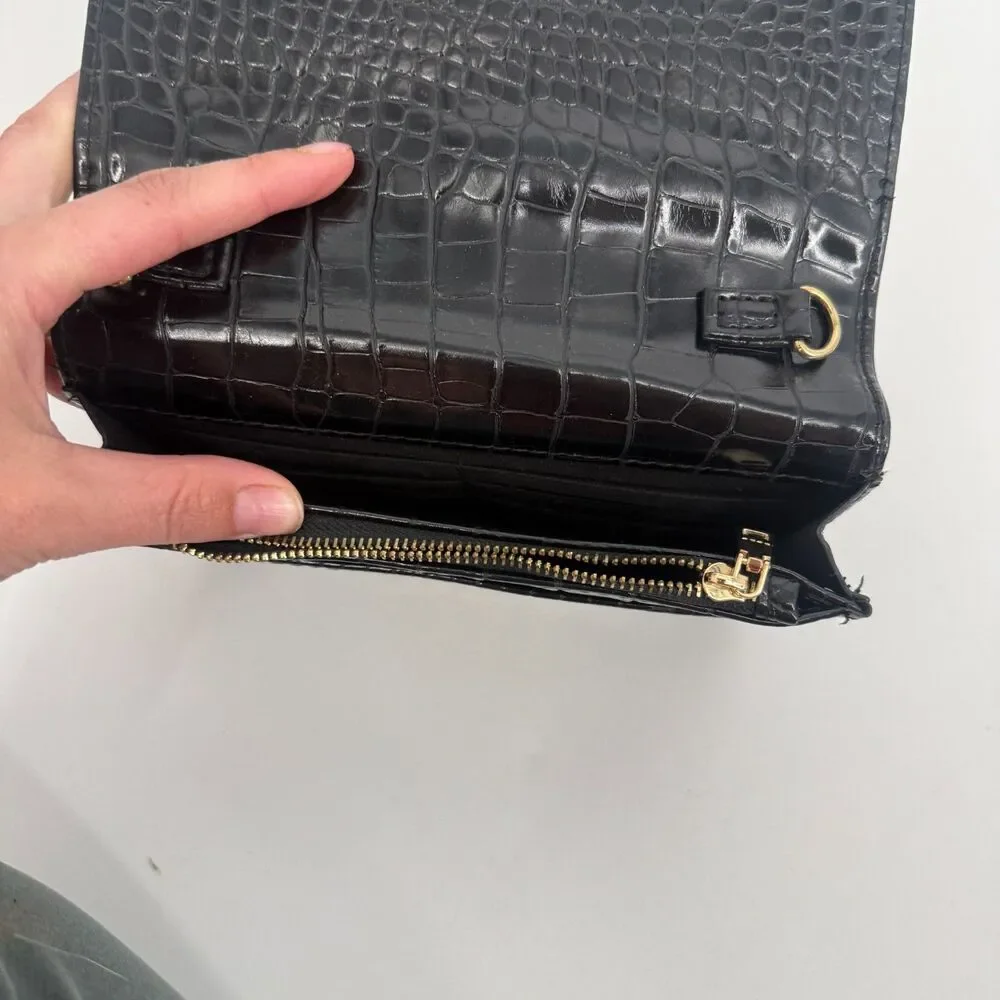 Bebe Fabiola Stamped Crocodile Crossbody Mini Handbag Y2k Clutch 90s Black Gold